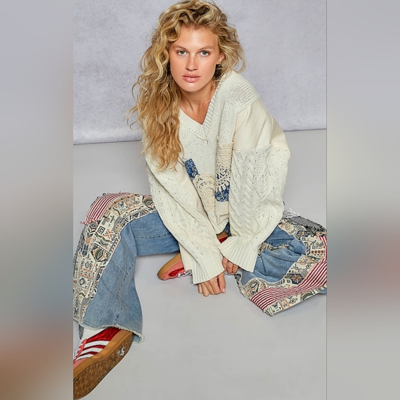 #801 POL Patchwork Detailed Oversized Sweater - Picture 2 of 8